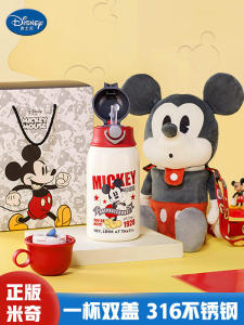 Disney Childrens Stainless Steel Insulated Straw Cup Large Capacity Outdoors Milk Preparation Water Cup Baby Drinking Cup