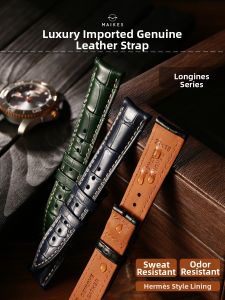 Leather Strap for Mens Longines Conquest Blue Green Watch