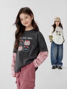 zosee | Girls Long Sleeve Faux Two-Piece T-Shirt A-Class