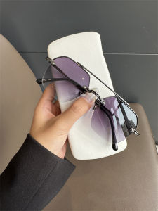 Stylish Retro Trendy Gradient Color Semi-Rimless Sunglasses Mens Double Beam UV-Proof Plain Womens Fancy Fashionable Sunglasses