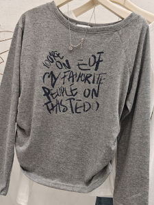 Loose Long Sleeve T-Shirt Womens Casual Style Letter Print Windproof UV Protection Folded Collar Overhead High Waist Cotton Polyester