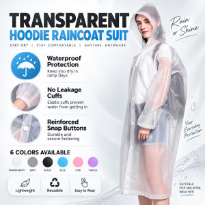 Transparent Hoodie Raincoat Suit Outdoor Waterproof & Breathable One-Piece Rain Coat Reusable Baju Hujan 连帽雨衣