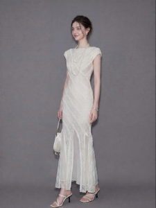 SHANGSHA | Summer Lace Patchwork Fishtail Waist Cinched Dress
