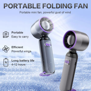 3000mAh Foldable Handheld Turbo Fan USB Rechargeable Electric Fan with LED Digital Display Air Cooling Fan for Outdoor Camping