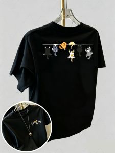 2026 Cat Rope Cartoon Cats Print Tshirt Short Sleeve Crew Neck Casual Top For Summer Spring 3d Quick-Dry Parent-Child T-Shirts