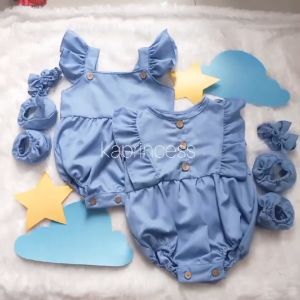 Setelan Jumpsuit Baju Denim Anak Perempuan 0 6 Bulan Korean Style Imut Lucu Gemas Baju Kodok Baby Blue Romper Jumper Bodysuit Warna Blue Denim Bahan Toyobo Katun Adem Baby  KA181