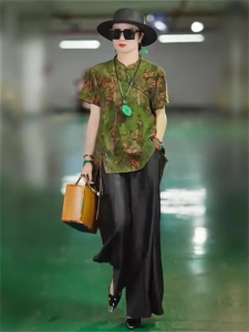 2024 Summer New Arrival Classy Western Style Chinese Style Traditional Turtle Crack Jacquard Loose Pants