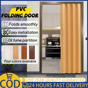 Sliding Door PVC Folding Door Sliding Door Home Room Divider Door Track Kitchen Bathroom Door Lndoor Wardrobe Folding Door Room Divider