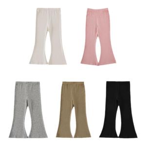 Retro Knitted Flared Pants for Girls Pure Color Casual Bottoming Stripe Pattern Spring Autumn Sweet Cute Soft And Elastic