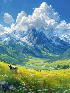 Alpine Scenery with Wildflowers Oil Painting By Numbers Home Decoration Wall Living Room Decor Best Gift Frameelss