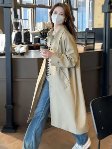 K-style Fancy Single Breasted Lapel Long Khaki Trench Coat Outwear Women Autumn New Arrival Elegant Versatile Top