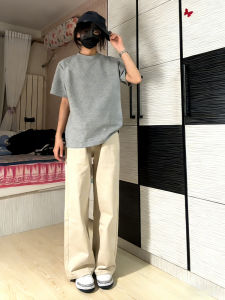 LIUBU | Light Beige American Style Flared Jeans Pants Loose Fit
