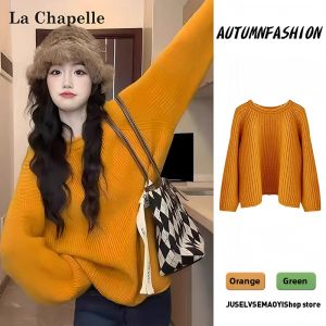 La Chapelle | Orange Round Neck Loose Fitting Knit Sweater