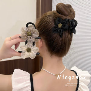 Dorod~ Mesh Rhinestone Flower Hair Clip & Shark Clamp Style Hair Accessories