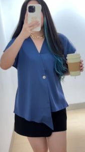 6194 Ameera Button V-Neck Top Blouse Atasan Wanita Busui Friendly