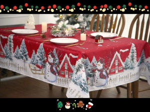 Christmas Tablecloth 2-10seater Rectangular Winter Snowman Trees Red Washable Seasonal Table Cover for Home Decor Party Picnic Dinner Decoration
