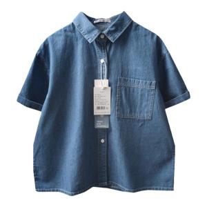 Japanese Style Loose Short Sleeve Classic Solid Color Denim Shirt Artistic School Girl Top Womens Fashion Summer Shirt