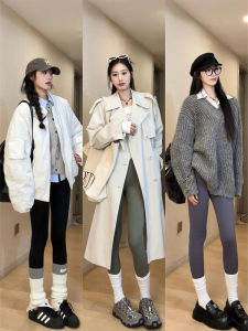 Black Fleece Lined Sharkskin Pants Womens Thickened Autumn Winter Outerwear Barbi Style Slimming High Waist Bottoming Trousers