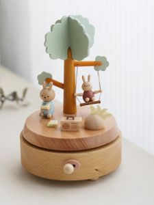 Creative Handmade Wooden Music Box Rotating Train Birthday Gift for Boys And Girls Childrens Toy Music Box