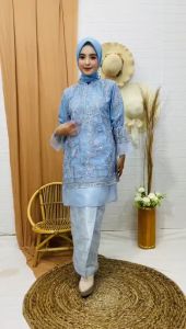 Kemeja Organsa Serut Lengan Panjang dan Rok Songket 2/Setelan Kebaya Wanita Modern