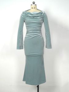 ZYHT EraVogue เดรสผู้หญิง เดรสสีฟ้า เดรสกำมะหยี่ เดรสปาดไหล่ เดรสทำงาน เดรสไฮโซ เดรสวินเทจ เดรสออกงาน เดรสปาร์ตี้ ชุดราตรี 31125