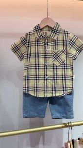 bambeau baby boys shirt clothing sets summer kids boys short-sleeves shirt + denim shorts two-piece casual wear Cotton