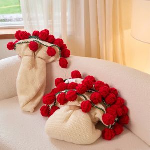 Handmade Rose Bouquet Blanket Shawl Finished Product Birthday Valentines Day Gift for Women Best Friend Wedding Cover Blanket