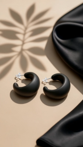 Black Luna Hoop Earrings | Matte Black Crescent Hoop Earrings | Modern Minimalist Statement Earrings | Everyday Fashion Jewellery | ear me out (EMO-179)