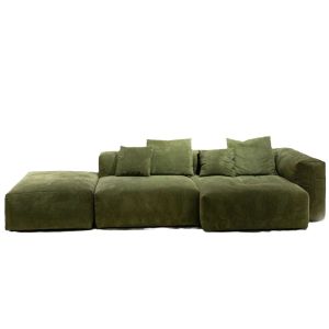 Scandinavian Module Fabric Sofa Living Room Corduroy Toast Retro Green Square Combination Small Apartment Removable and Washable