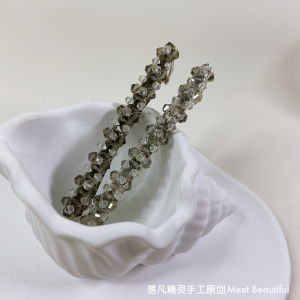 Gray Crystal Bead Hair Clip Original Korean Style Spring Clamp Downward Facing Flower Design Subtle And Elegant Hair Accessories