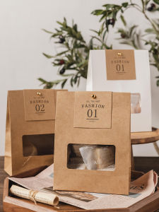 Kraft Paper Bag Biscuit Glutinous Rice Boat Gift Nougat Candy Snack Food Baking Snowflake Crisp Packing Box Bag