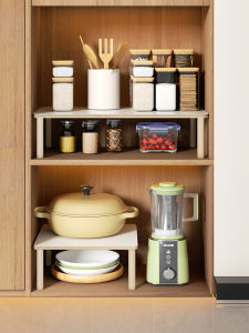 Modern Simple Kitchen Multi-layer Storage Rack Microwave Oven Pot Holder Home Use Partition Shelf Countertop Storage Wood Shelf