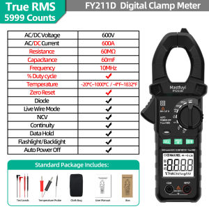 MASTFUYI FY211 Đồng Hồ Đo Kỹ Thuật Số Đồng Hồ Vạn Năng True RMS AC/DC 600A Đo Điện Áp Hiện Tại Bảo Vệ Thông Minh Có Độ Chính Xác Cao