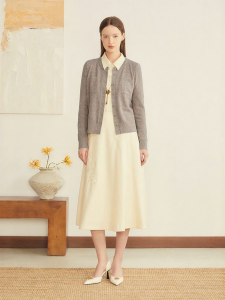 French Style Wool Blend Shiny Silk Beaded Knit Cardigan