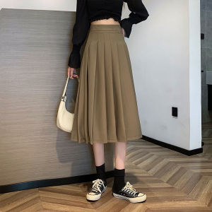 High Waist Pleated A-Line Mid-Length Skirt