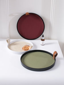 Accessible Luxury Leather Woven Leather Home Decoration Utensils Water Cup Tray round Living Room Storage Fruit Plate