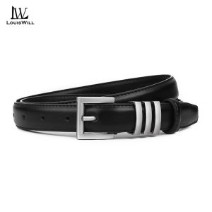 LouisWill Fashion Womens Belts Soft Cowhide Belt Casual Elegant Needle Buckle Design Adjustable Girls Ladies Belt Fashion Long Straps Waistbands Dress Coat Alloy Buckle Decorations