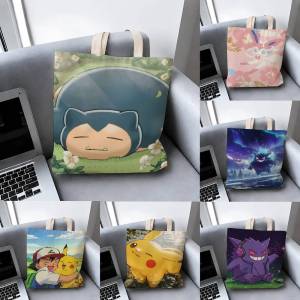 Bandai | Pokemon Paldea Starters Storage Bags Tote Bag Travel Summer Beach Shoulder Bag Reusable Grocery Shopping Bag Anime Artwork