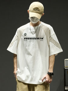 Short Sleeve T-Shirt Mens Summer Fashion Brand Ins Retro Contrast Color Letter Raglan Sleeve Loose Pu Shuai Mei Style Heavy Weight Half Sleeve