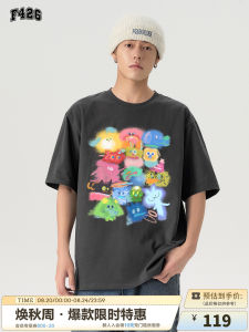 F426 Store Summer Trendy Couple Gradient Spray Ink Colorful Graffiti Cartoon Print Short Sleeve T-Shirt Cotton 100% round Neck