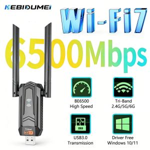 Kebidumei | Kebidumei BE6500 WiFi7 USB3.0 Adapter Tri-Band 2.4G/5G/6GHz Wireless Network Card Wifi Receiver Dongle Driver Free for PC Laptop