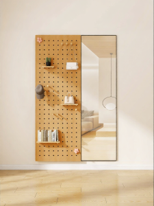 BEIQIVI | Wood Hole Board Wall Mirror with Storage
