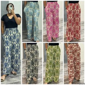 Ladies Square Pants wide leg with 2 side pockets bark crepe fabric Free size S-XL Plus size Meduim to 3XL