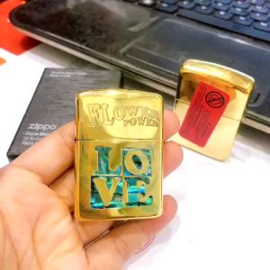 Bật lửa Zippo Armor vỏ dầy khắc ăn mòn cẩn xà cừ LOVE hàng loại 1 vỏ đồng có tem đỏ