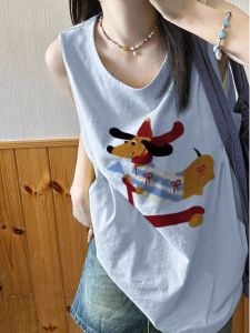 Áo Thun Nữ Không Tay Cotton Nguyên Chất Cổ Treo Mùa Hè Thiết Kế Rộng Rãi Phong Cách Bóng Rổ Cổ Điển Phong Cách Hồng Kông