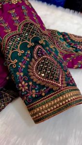 (PRE ORDER)NEW LAUNCHING RAJWADI WEDDING BLOUSE COPPER JARI WITH 4 SEQUENCE HEAVY EMBROIDERY WORK BLOUSE (ETA:-8 DAYS)