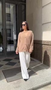 Spring Autumn Womens Cardigans Fashion V-neck Sweater Coat Long Sleeve Oversized Versatile Female Buttons Solid Ladies Knit Top