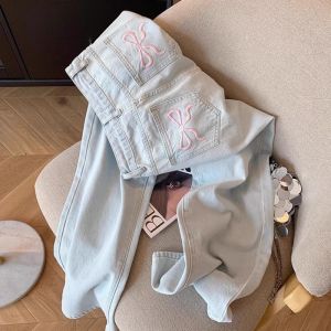Womens Casual Loose Fit Relaxed Trousers High Waist Wide Leg Light Wash Embroidered Plus Size Comfort Jeans Womens Jeans