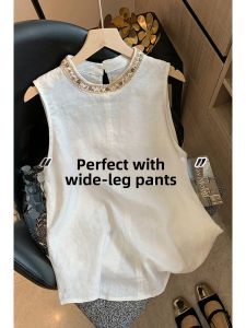 V.C.I | Retro Style Linen Hem Rope Beaded Camisole