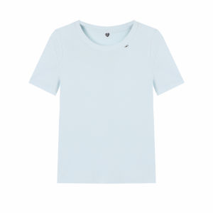 Elegant Short Sleeve T-Shirt Womens Slim Fit Metal Label Casual Top Fashionable Versatile Design Summer Wear round Neck Tee